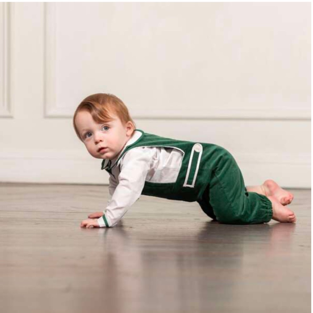 HENRY DUVALL “Lewis” Longall in Grafton Green Velvet w/ Matching Shirt | Size 3T